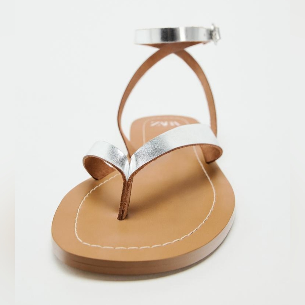 Zara Metallic Flat Sandals - Picture 3 of 8